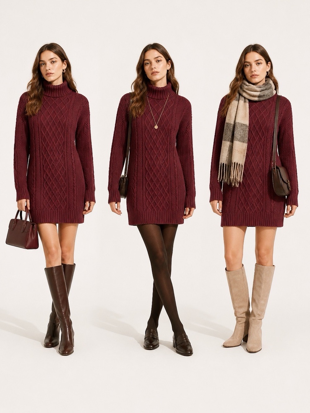 Hollister Maroon Long Sleeve Knit Turtleneck Dress in Small